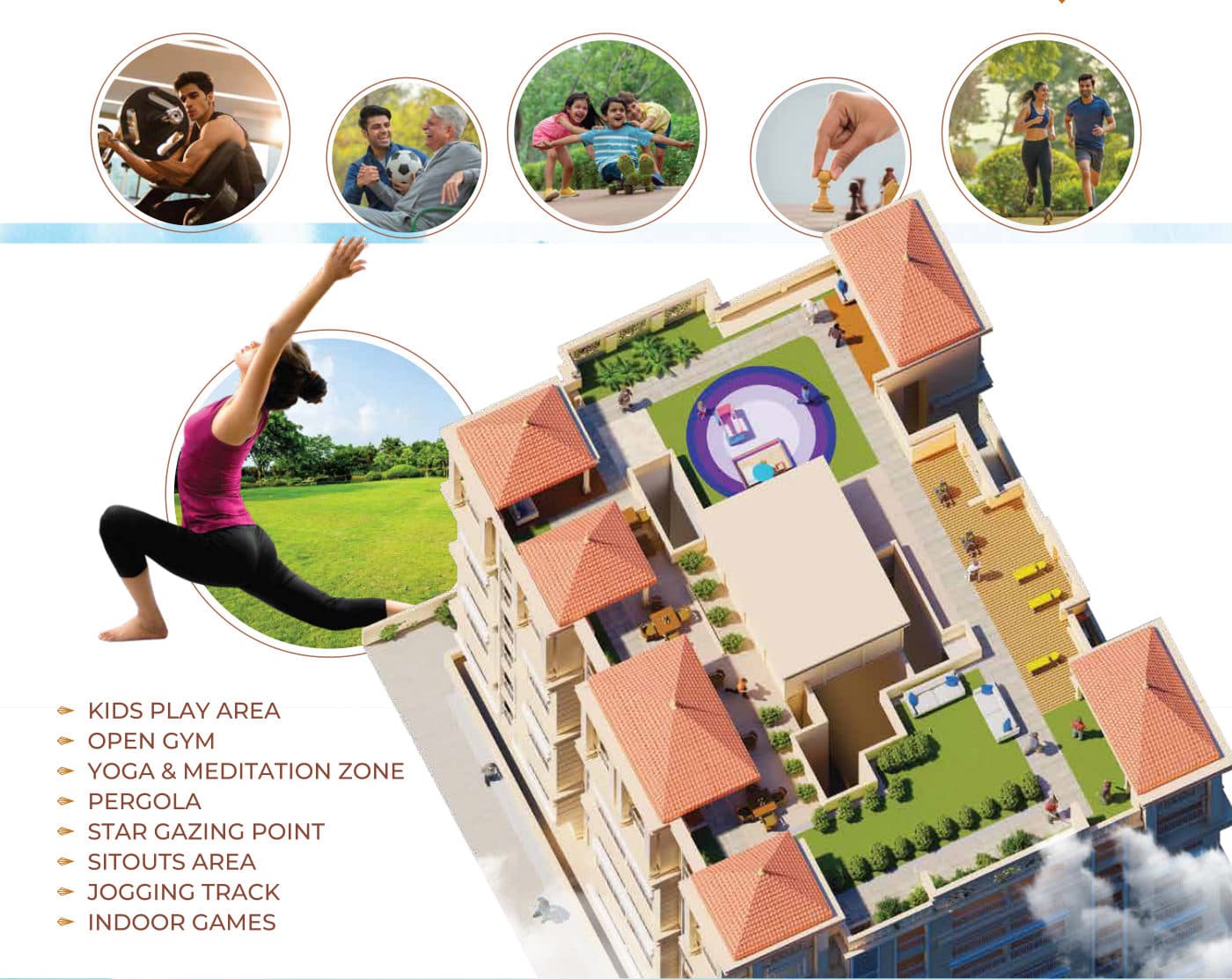 Deep Emerald rooftop with kids' play area, yoga zone and star gazing point