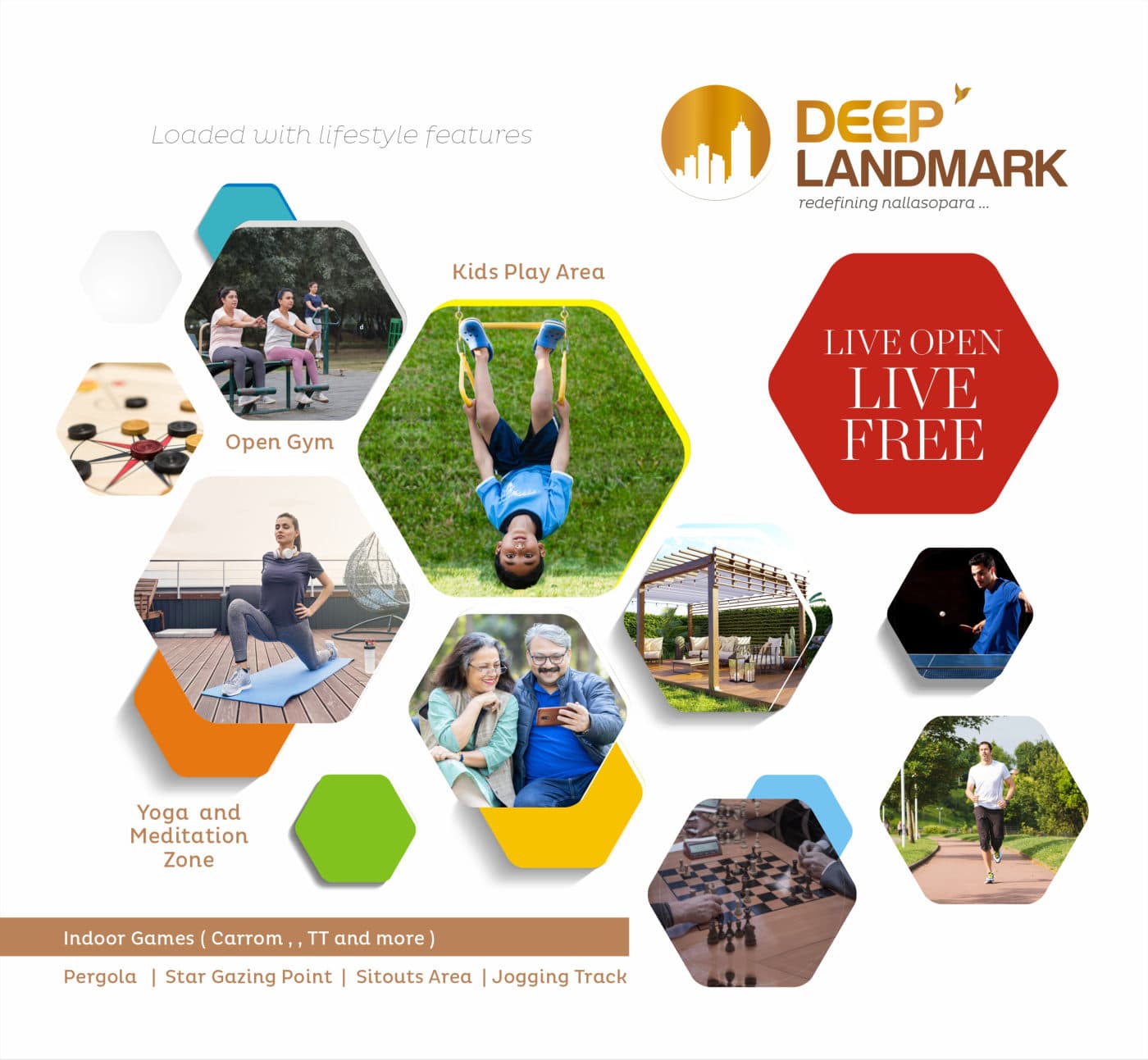 Deep Landmark lifestyle features: open gym, kids' play area, yoga zone