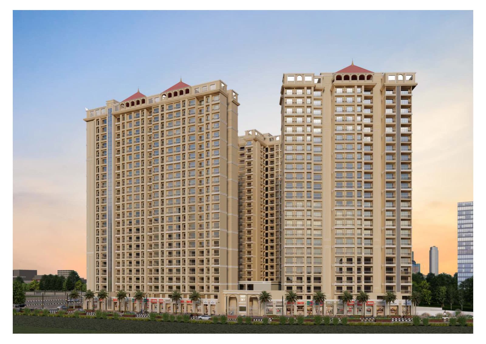 Deep Sky towers at sunset