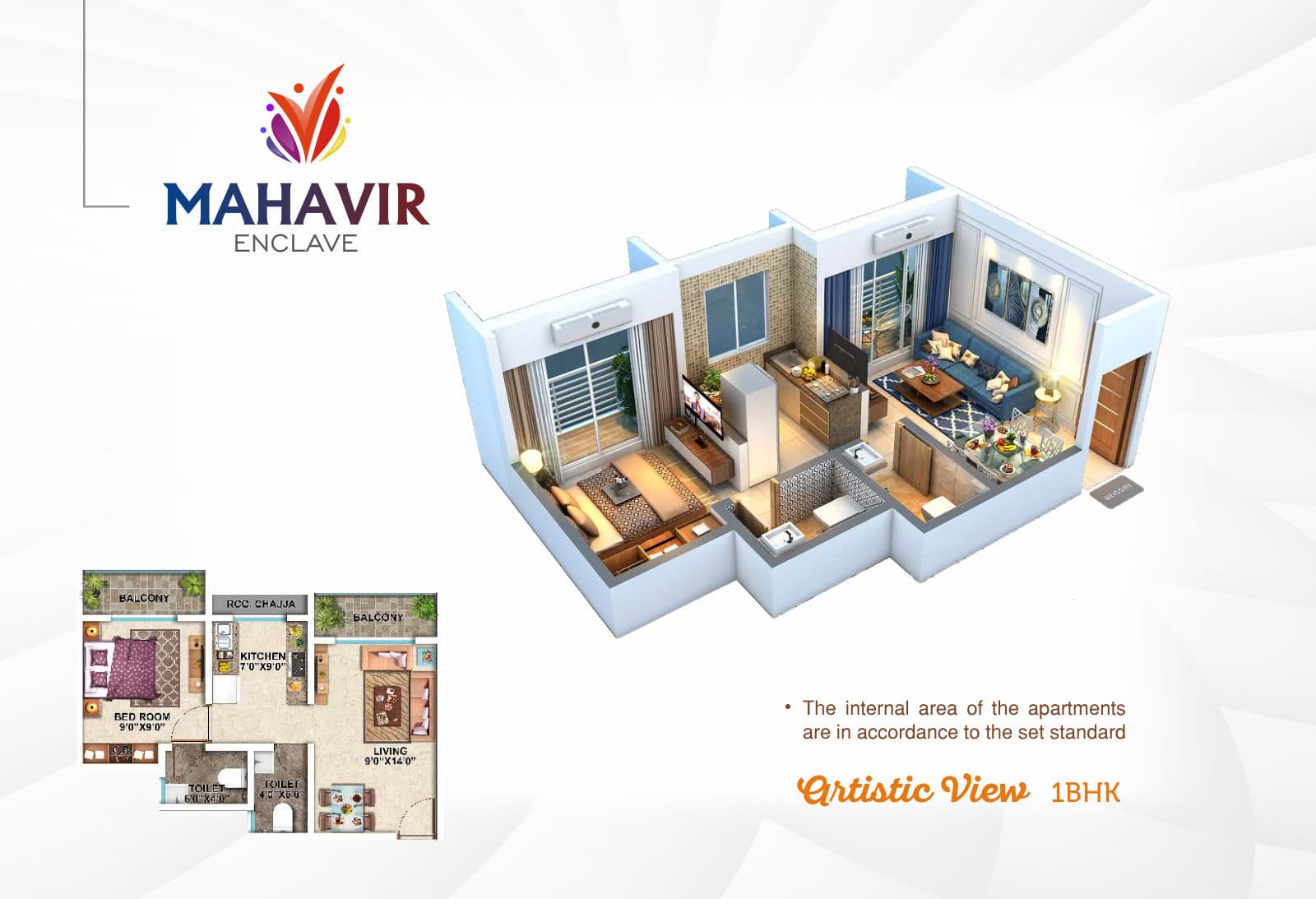 1 BHK floor plan (locked)